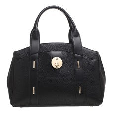 BESSIE LONDON Textured Black Tote Bag with Top Handles and Zip Closure - Large