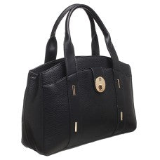 BESSIE LONDON Textured Black Tote Bag with Top Handles and Zip Closure - Large