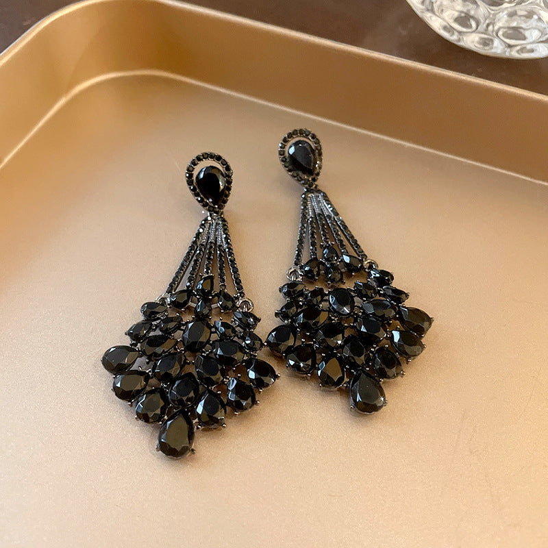 Black Bohemian Rhinestone Tassel Earring SJP