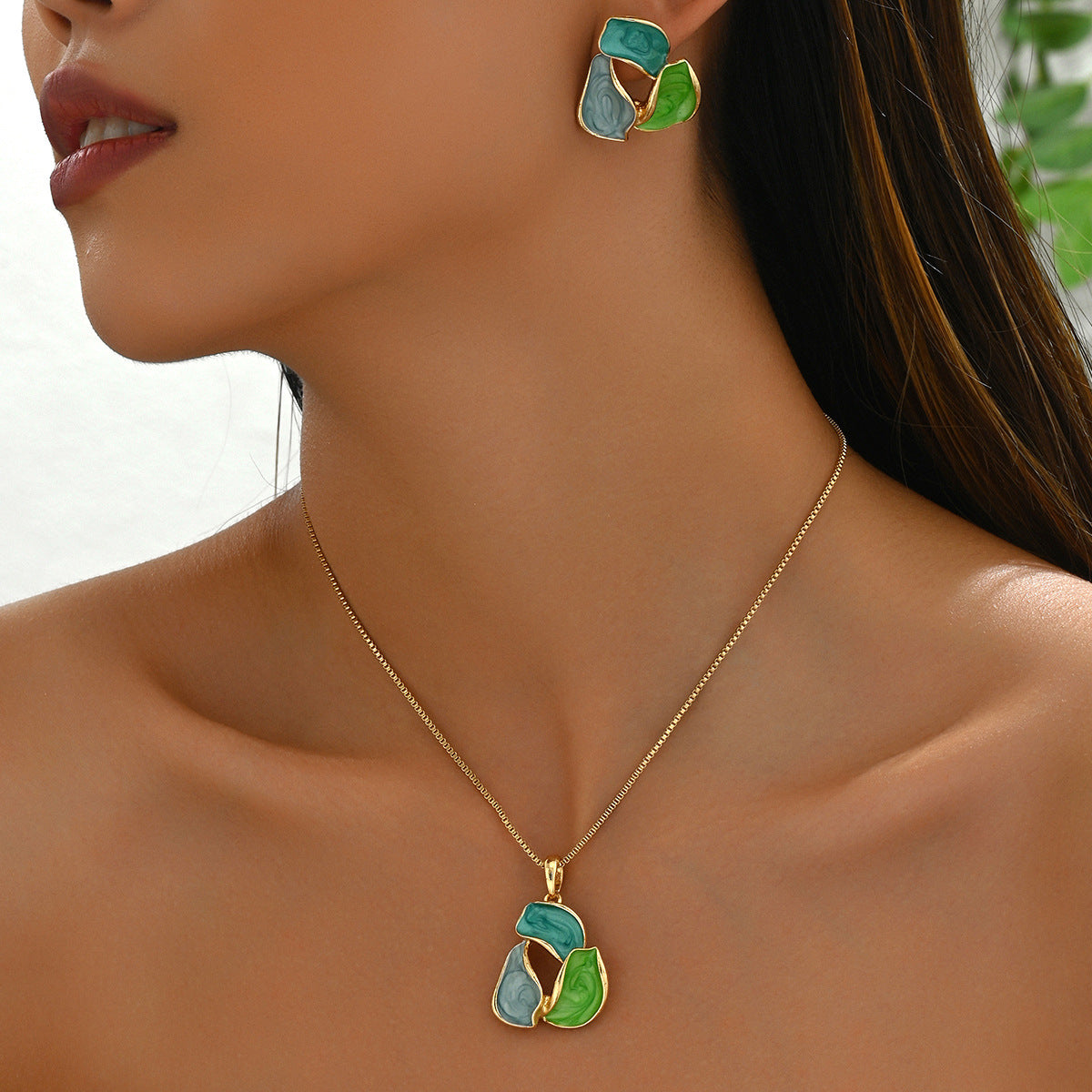 Boho Epoxy leaf necklace set SJP