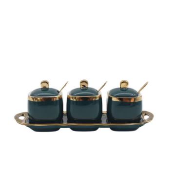 Arabest 4-Piece Ceramic Spice Jar Set Gold/Green 32.7x11x10cm