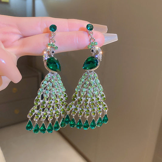 Diamond Emerald Peacock Tassel Earring SJP