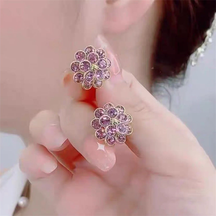 Elegant Pink Flower Rhinestone Stud Earring SJP