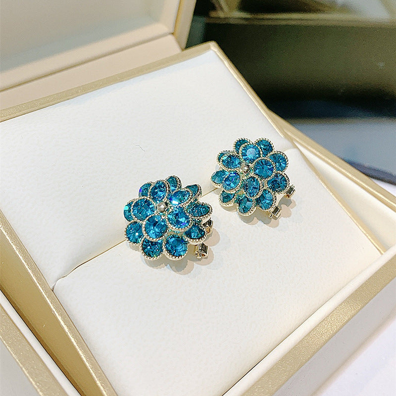 Elegant Sea Blue Flower Rhinestone Stud Earring SJP