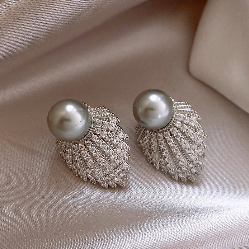 Exquisite shiny zircon angel wing grey colour stud earrings SJP