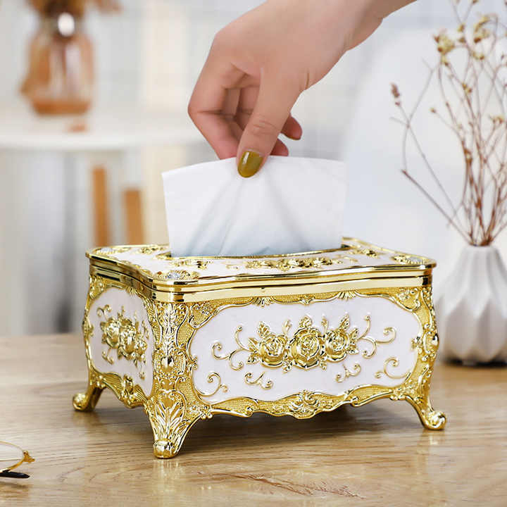 1pc Luxury high end creative tissue box gold and silver