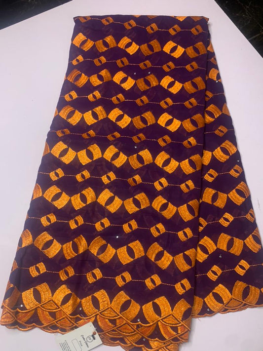 Ceedex Fabrics Medium Lace Purple & Orange Design - 5yards