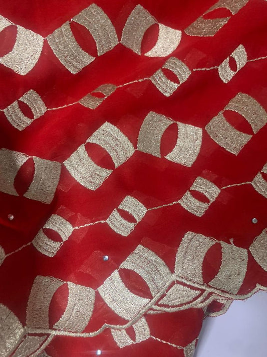 Ceedex Fabrics Medium Lace Red Shimmer Design - 5yards