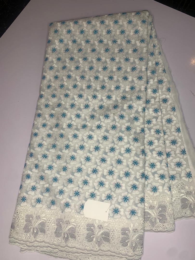 Ceedex Fabrics Medium Lace Bloomy Flower Design Blue & white - 5yards