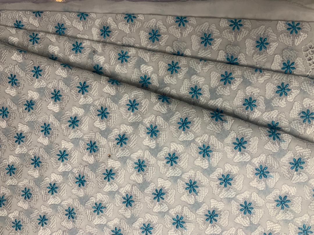 Ceedex Fabrics Medium Lace Bloomy Flower Design Blue & white - 5yards