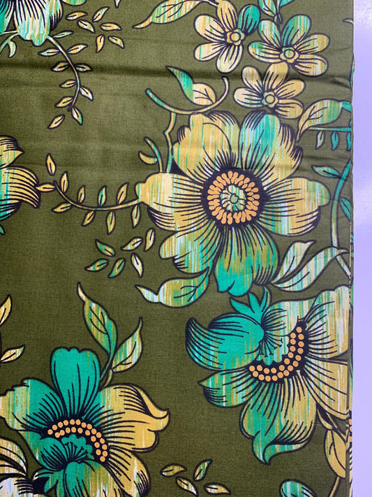 Ceedex Fabrics Java & ABS Flower Green Design  (Multicolour)  - 6yards