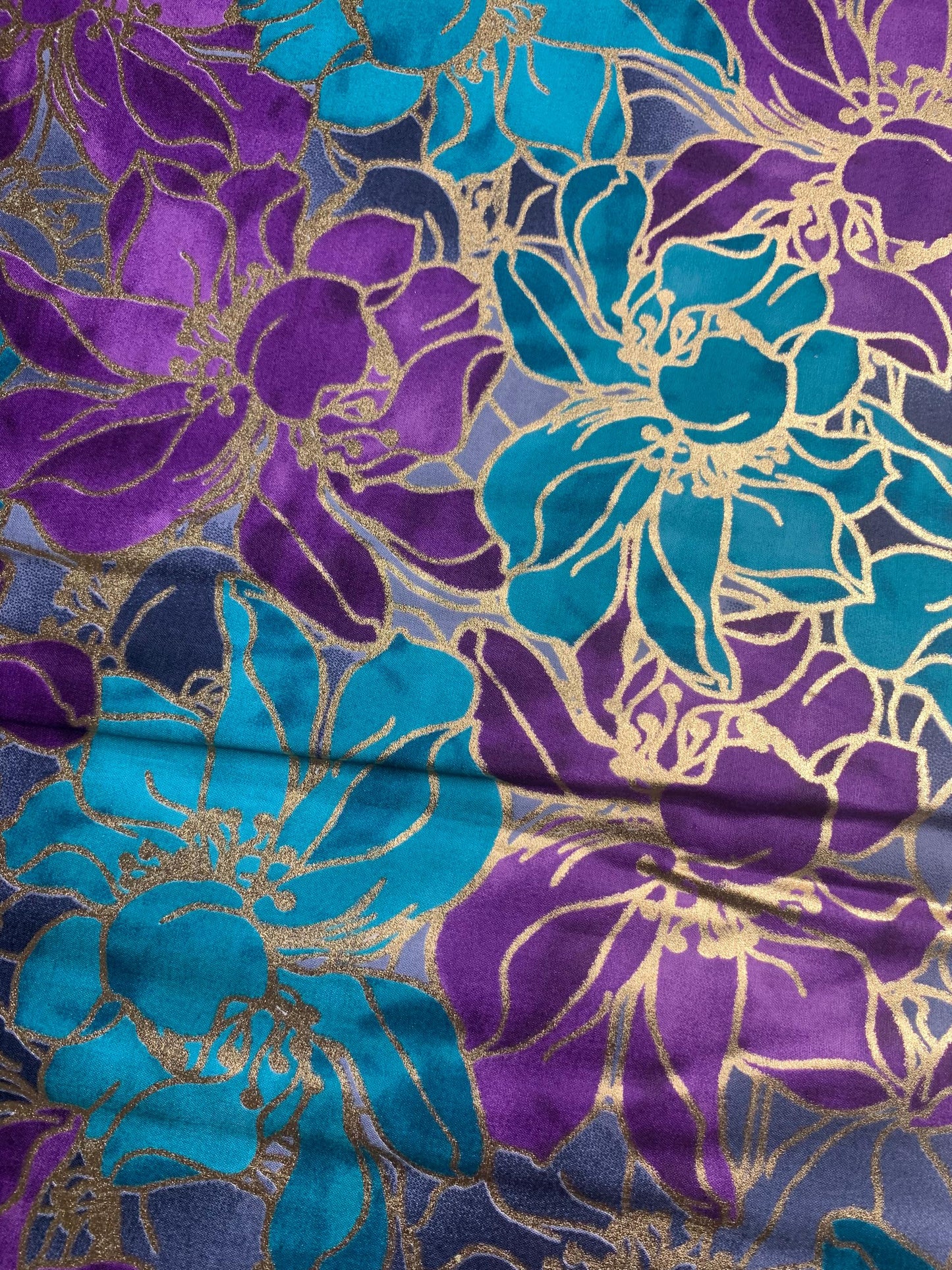 Ceedex Fabrics Java & ABS Bloom Lily Purple & Light Green Design  (Multicolour)  - 6yards