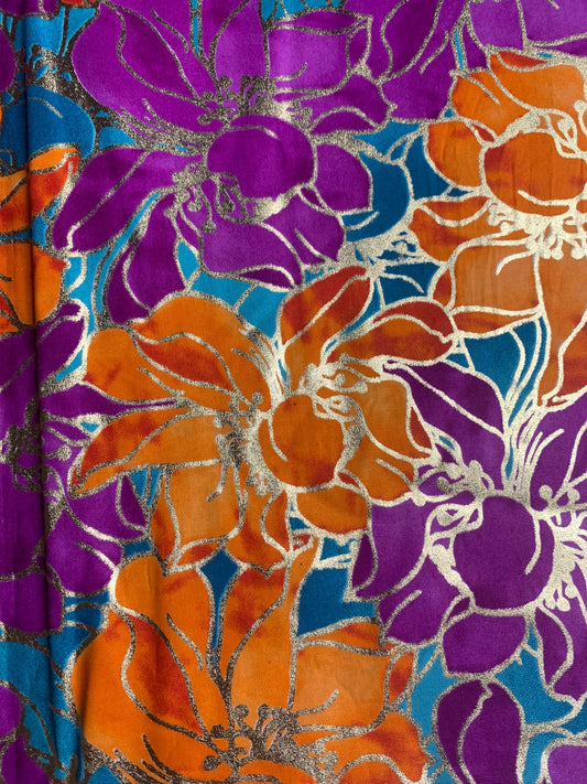 Ceedex Fabrics Java & ABS Bloom Lily Purple & Orange Design  (Multicolour)  - 6yards