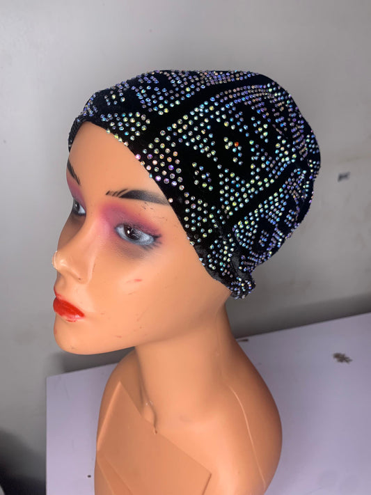 T&C plain turban with stone design black