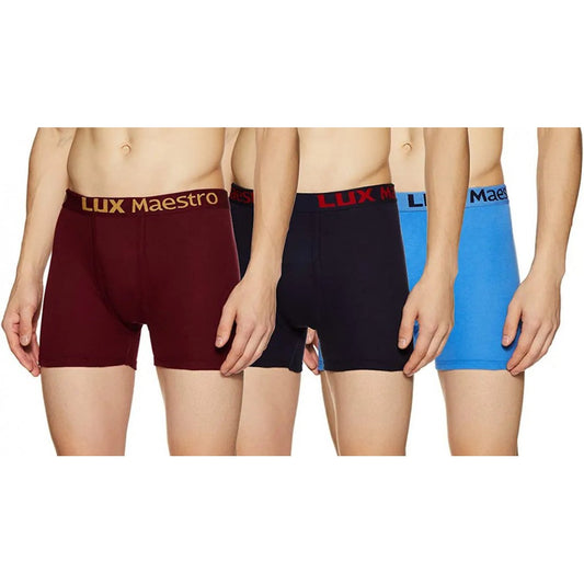 De Lynn Lux Maestro 3pc interlock trunk 100% cotton boxer with broad band for better grip and long lasting fit  Color: maroon, blue and black