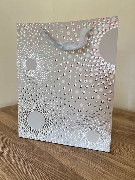 IV American Medium Gift Bag- Silver with poka dot design