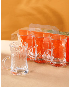 SAQOWARE 4 Pcs Tea Glass Mug Set With Handle, 235ml