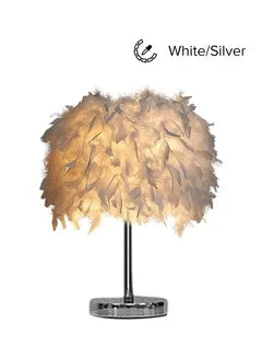 East Lady Portable Modern Style Antique Designed Decorative Table Lamp With Feather Lampshade White/Silver 13x13x24cm