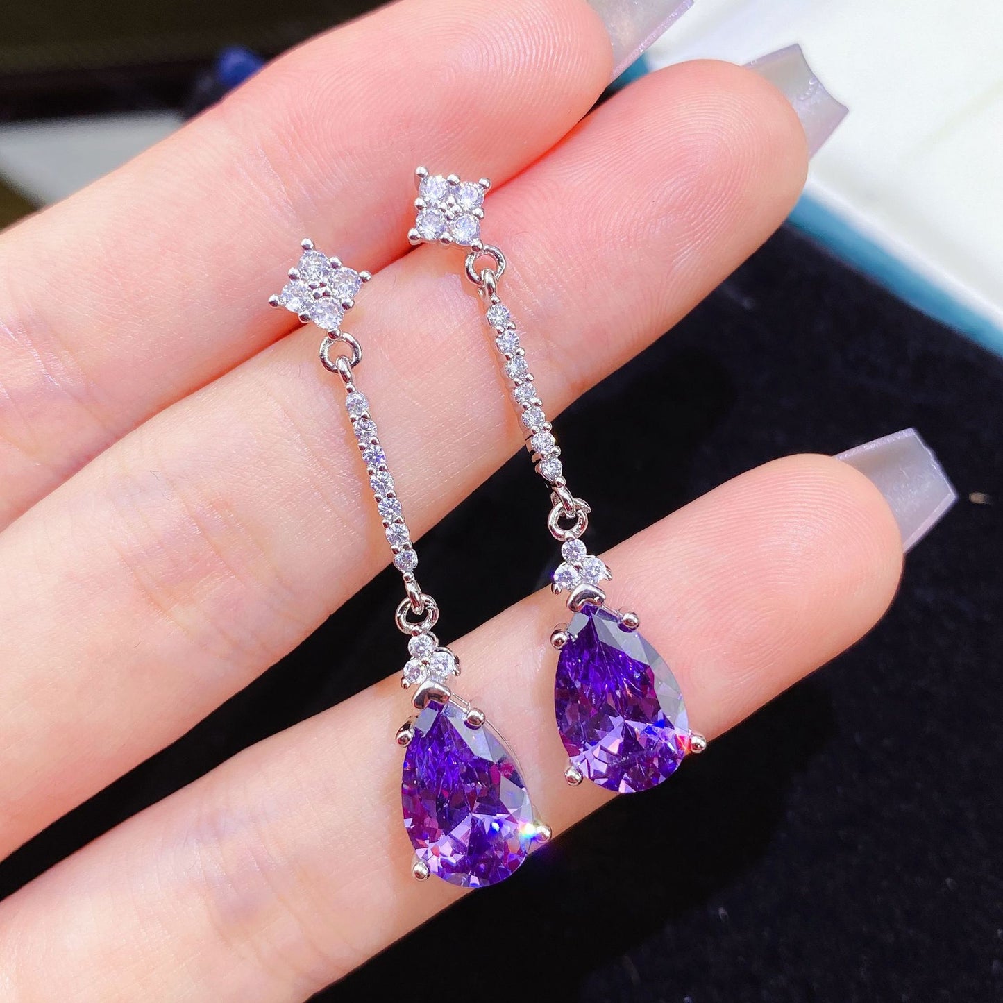 Natural citrine amethyst purple silver drop earring SJP - Small