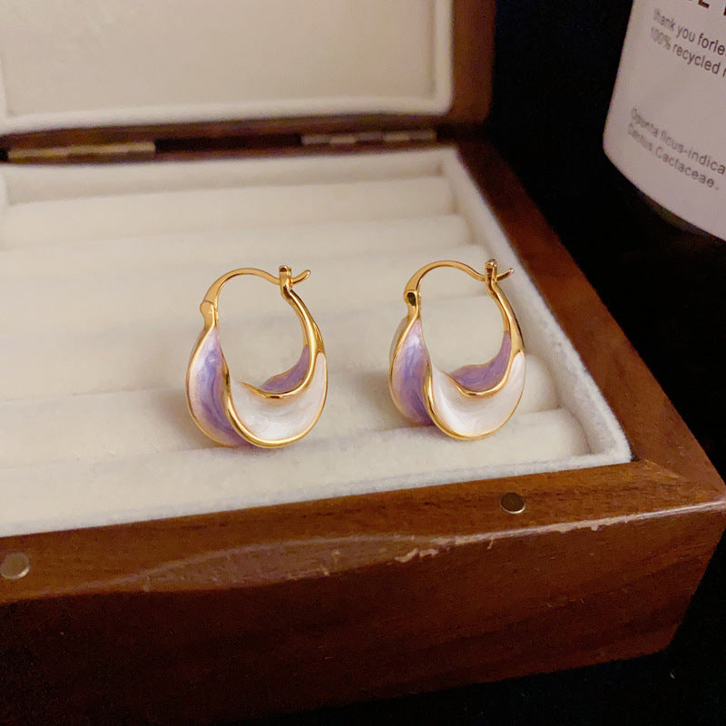 Purple Twisted Enamel Simple Hoop Earring SJP