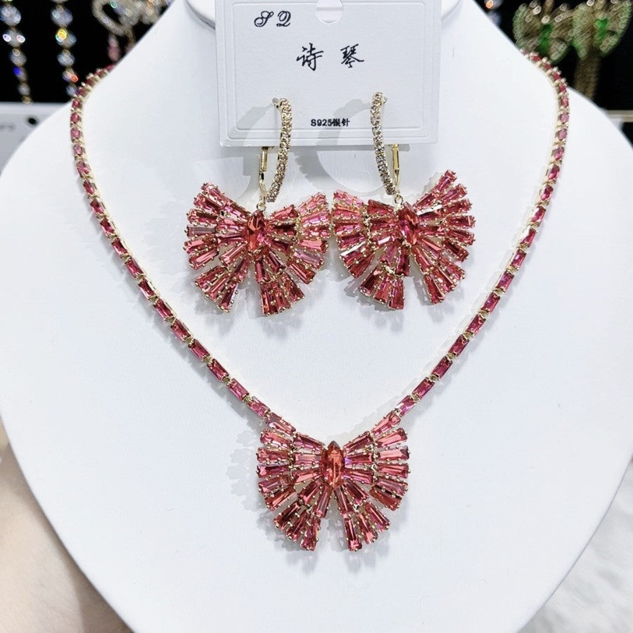 Red gemstone crystal 2piece Necklace set SJP