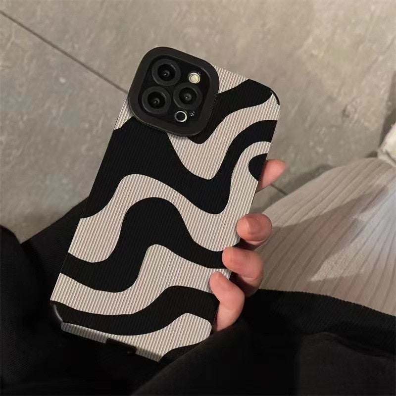 Luxury Korean Fashion Zebra Striped PU Phone Case - Beige Multicolour