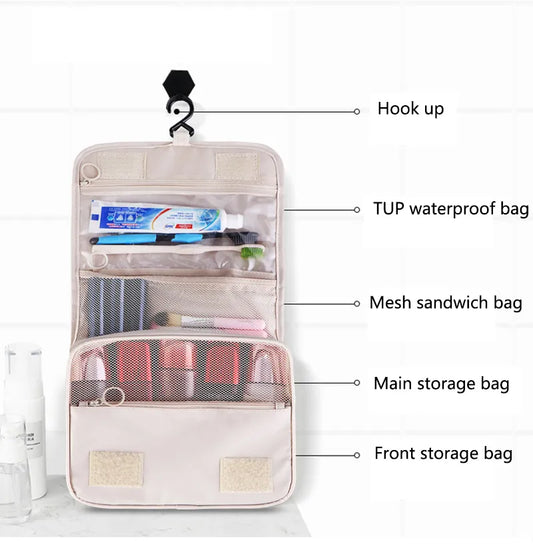 1pc High Quality Women Makeup Bags Toiletries Organizer - Beige