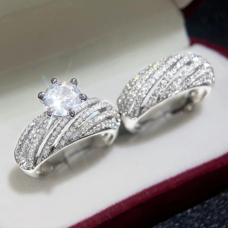 2pcs/Set Gorgeous Cubic Zirconia Rings For Women For Valentine's Day Gift Wedding Anniversary Party Jewelry