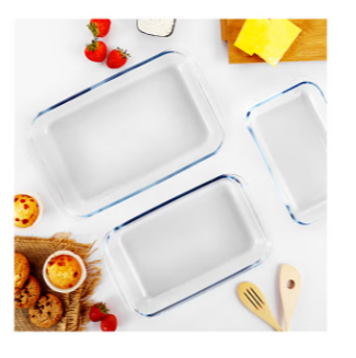 Royalford Baking Tray Set Borosilicate Glass Rectangular Coventional Oven Safe Up To 300C Clear 2.9kg