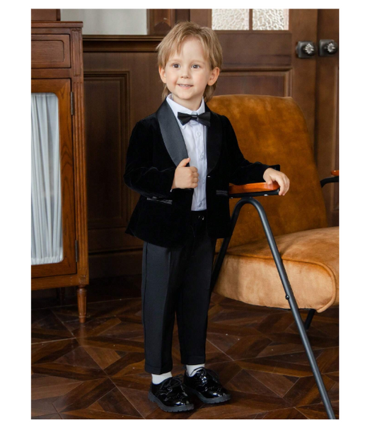 Shein 3pcs/Set Young Boy's Suit, Young Boy Formal Wear For School Performance, Party, Including Jacket + Pants + Bow Tie, Gentleman Outfit, Autumn/Winter