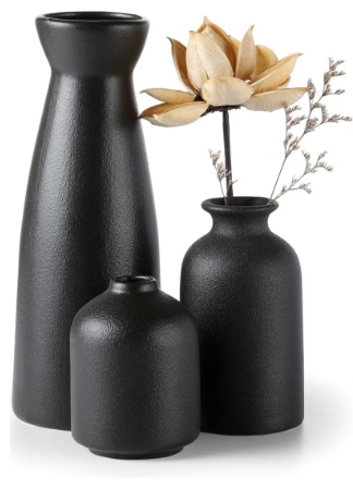 MIXDE 3 Set Black Ceramic vase Small Flower vases for Decor,Modern Home Decor, Vases for Decor,Pampas Grass Vase,Dried Flowers Vases,Living Room,Table Shelf, Centerpieces Decoration