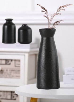 MIXDE 3 Set Black Ceramic vase Small Flower vases for Decor,Modern Home Decor, Vases for Decor,Pampas Grass Vase,Dried Flowers Vases,Living Room,Table Shelf, Centerpieces Decoration
