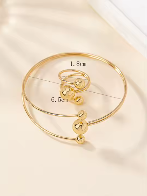 Gold plated Adjustable high end bangle and ring set SJP