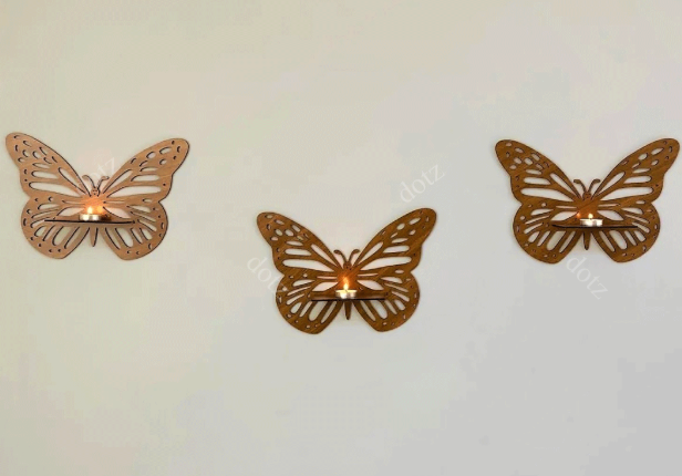 MONALICA Decorative Brown Butterfly Wall Shelf Set of 3 Walnut