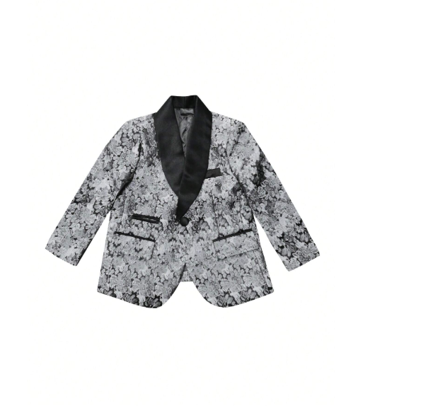 Shein Young Boy Floral Pattern Shawl Collar Suit Jacket, Suitable For Festivals, School, Daily Wear, Autumn