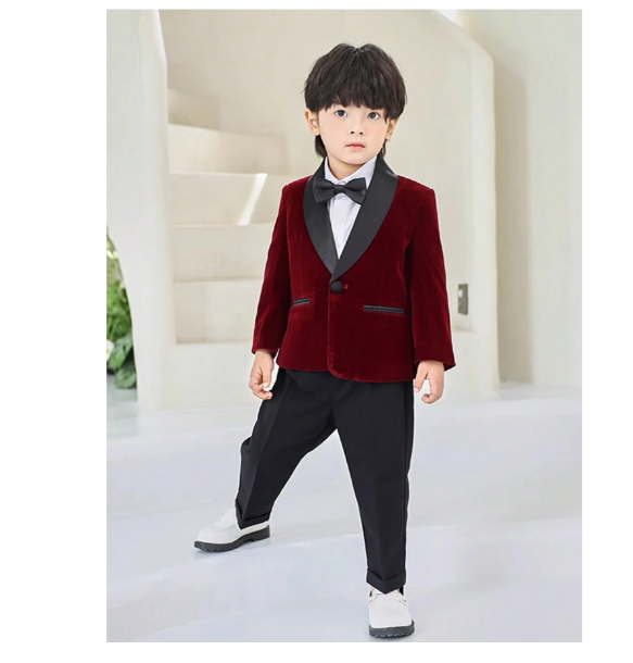 Shein Young Boy 3 Piece Suit Set For Kids, Includes Blazer, Pants And Bowtie, Gentleman Outfit For School Performance, Party, Autumn/Winter Season