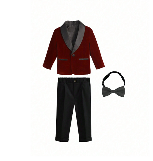 Shein Young Boy 3 Piece Suit Set For Kids, Includes Blazer, Pants And Bowtie, Gentleman Outfit For School Performance, Party, Autumn/Winter Season