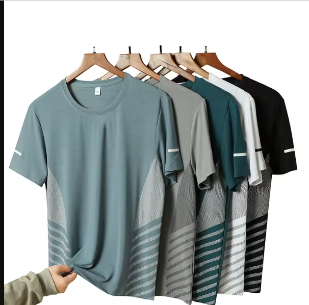 LGF 2 Piece Men's Summer Thin T-shirt Ice Silk Thin Quick-drying Mesh Sports Fitness Short Sleeve - Dusty Blue / Dark Grey