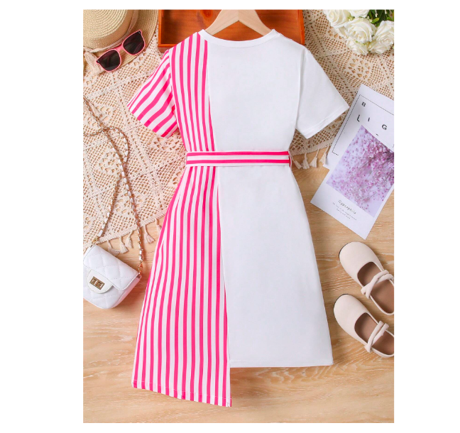 SHEIN Tween Girl Striped Print Asymmetrical Hem Dress