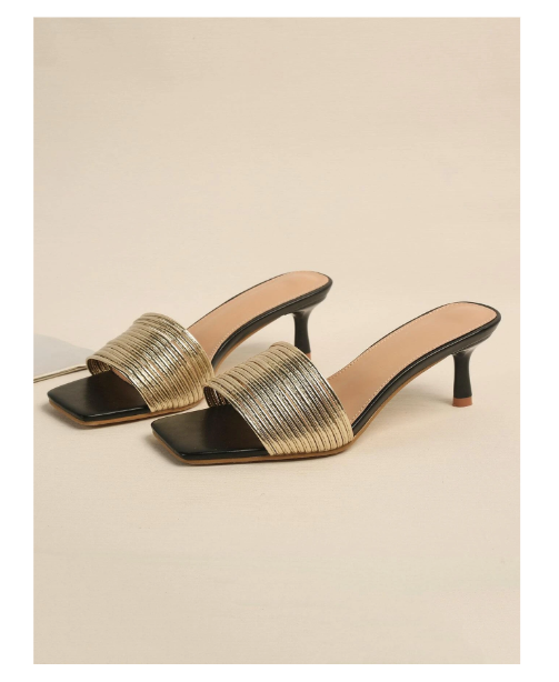 Shein Metallic Stiletto Heeled Mule Sandals