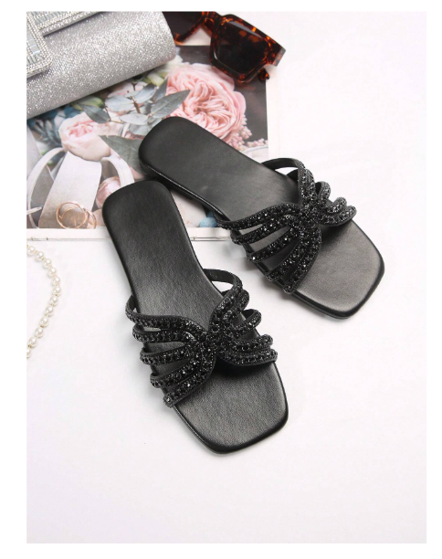 Shein Glass Rhinestone Casual Fashion Open-Toe Flat Sandals For Women