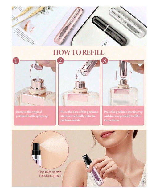 Shein 5Pcs/3Pcs/1Pc 5ML Perfume Refillable Bottle,Refillable Perfume Atomizer Bottle,Perfume Travel Spray Bottling Dispenser,Mini Portable Empty Liquid Container