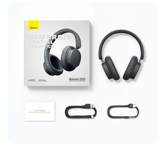 Baseus Bowie D05 Wireless Headphone 3D Spatial Audio Earphone Bluetooth 5.3 Headset 40mm Driver Foldable Over Ear Headphone 70H - GREY