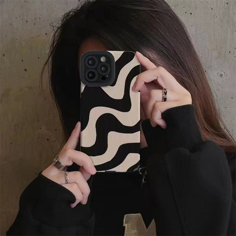Luxury Korean Fashion Zebra Striped PU Phone Case - Beige Multicolour