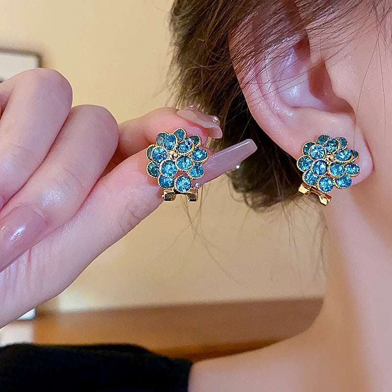 Elegant Sea Blue Flower Rhinestone Stud Earring SJP