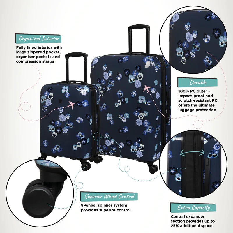 It Luggage METALIK Sheen - 2pc Set (Pansies Floral Blue Depths)