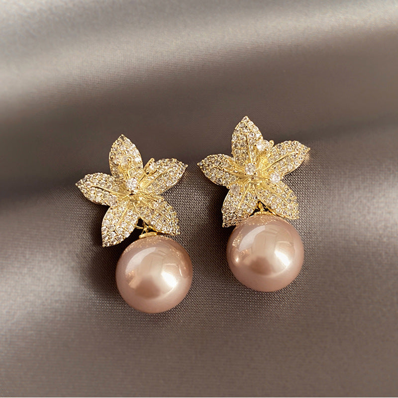 Shinny Diva pearl Flower Earring SJP