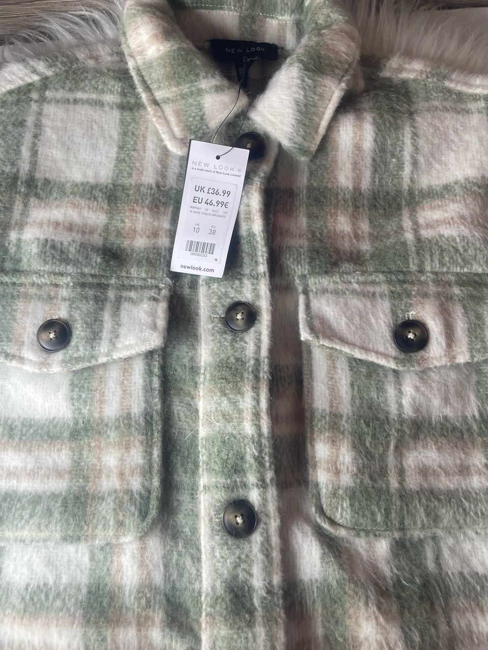 New Look Sage Check Brushed Jacket