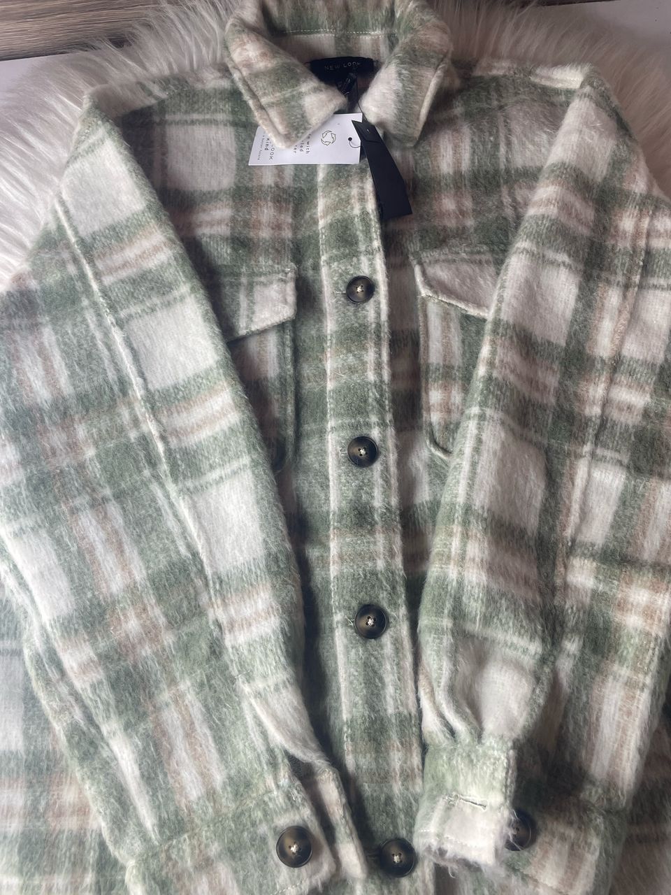 New Look Sage Check Brushed Jacket