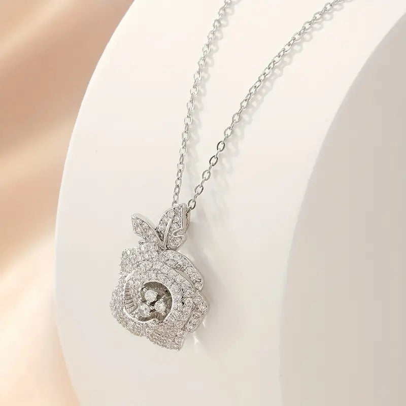 Exquisite Rose Pendant Necklace- Silver SJP
